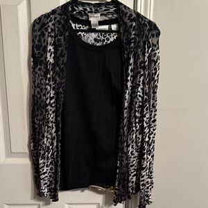 2 pc Black tank Black and White Leopard Print Cardigan
